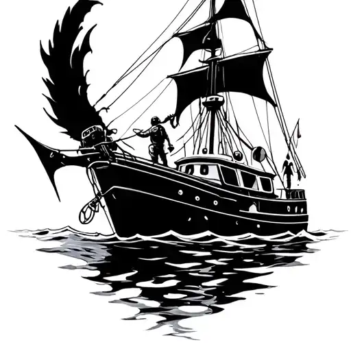 Ship And Spearfishing Diver