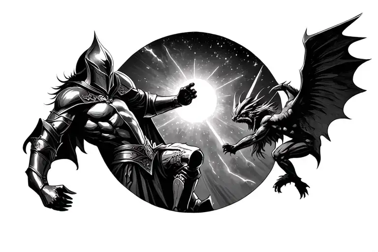 Overthinking Knight Fighting Demons Reaching Towards The Stars