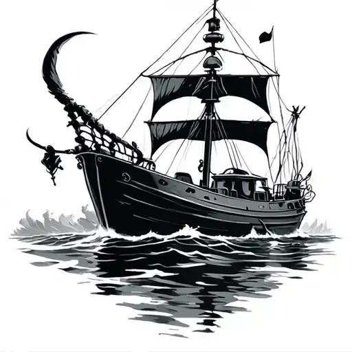 Ship And Spearfishing Diver
