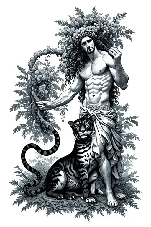 Dionysus With A Panther In A Forest