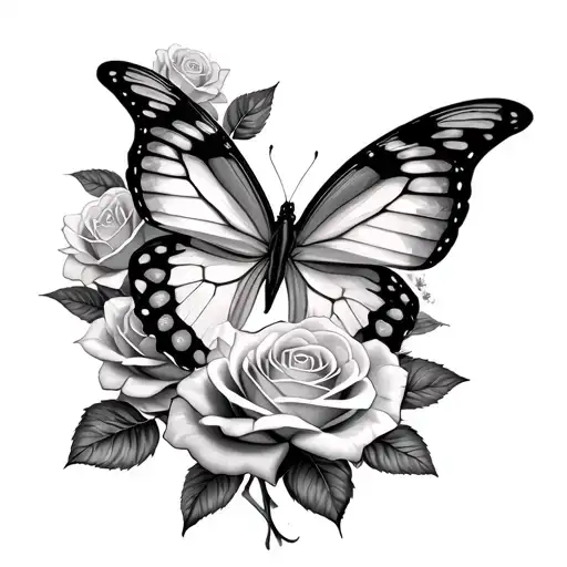 Butterfly And Roses