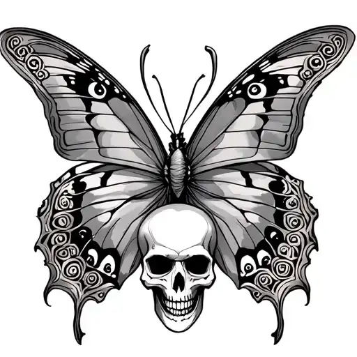 Sphinx Butterfly With Skull In A Pirate Style