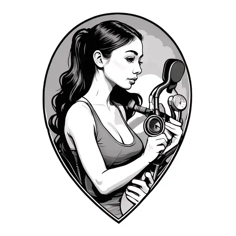 Exercise Cycling Bike And Change In Hand She Stetoscope In The Other