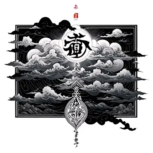 Japanese Clouds With Sigils Intertwined With Sacred Scripture