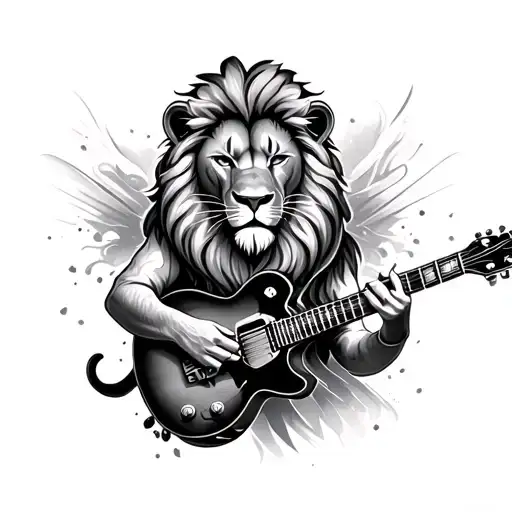 Recilient Lion Playing In A Guitar Transforming