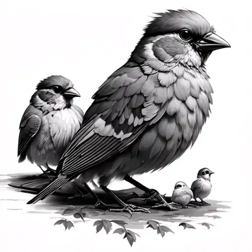 Mother Bird And Chicks