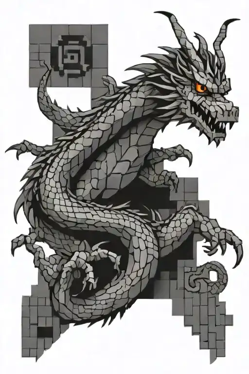 Chinese Dragon Emerging From Pixilated Minecraft Background