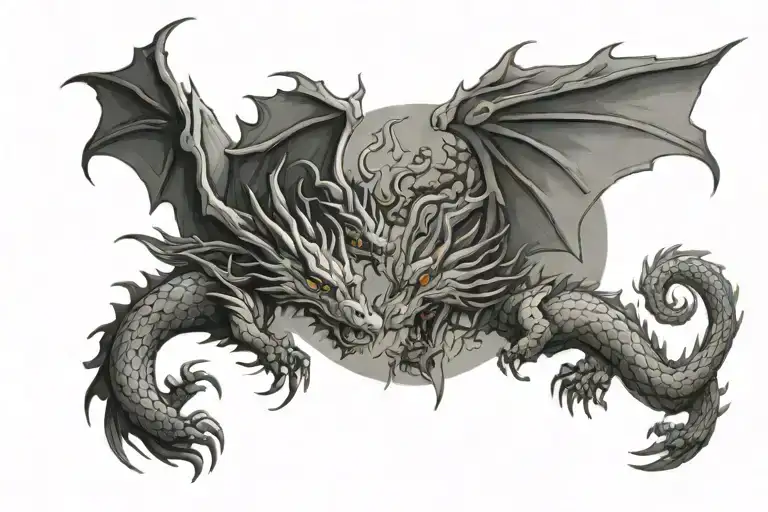 Chinese Dragon And Minecraft Ender Dragon Flying Facing Each Other