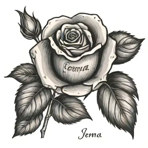 Rose With Name Jemma Written In The Stem
