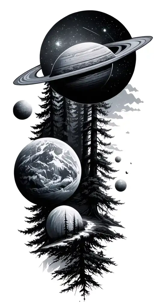 Outerspace Over Forest Landscape