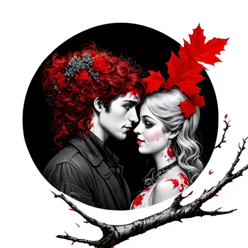 Crazy Red Pic Couple On Birch Branch