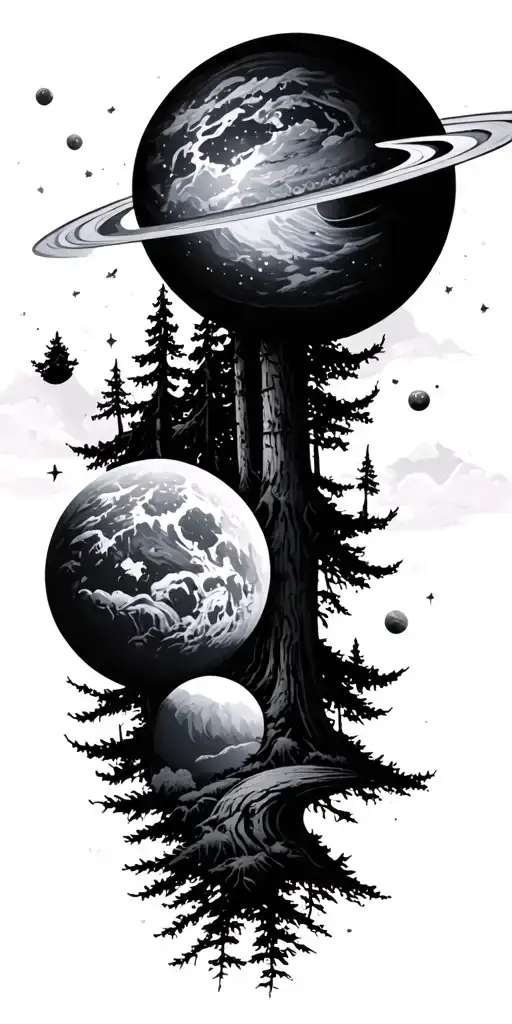 Outerspace Over Forest Landscape