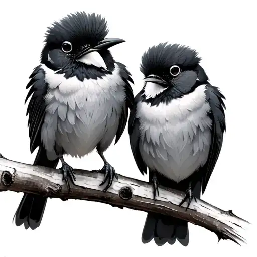 Crazy Bird Couple On Birch Branch