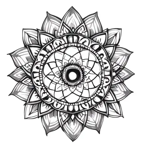 Full Head Tattoo Design Featuring Mandala Incorporating Geometric Shapes