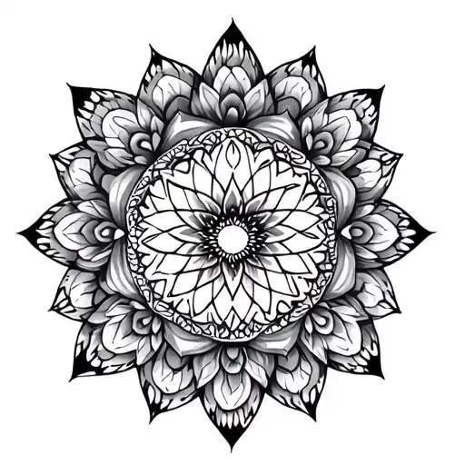 Full Head Tattoo Design Featuring Mandala Incorporating Geometric Shapes