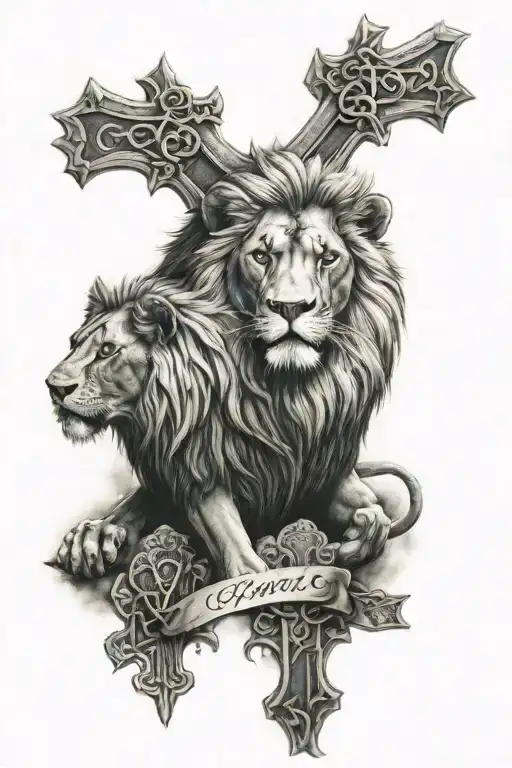 God And Crosses And A Lion And Bible Quote