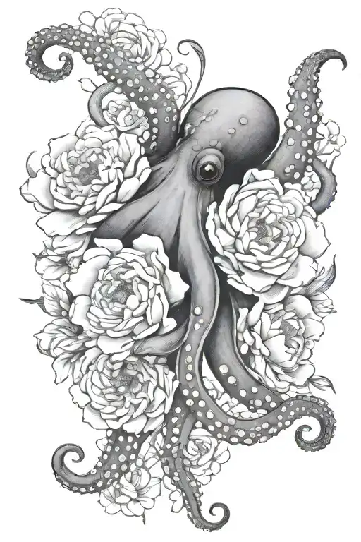 Octopus And Peonies Flower