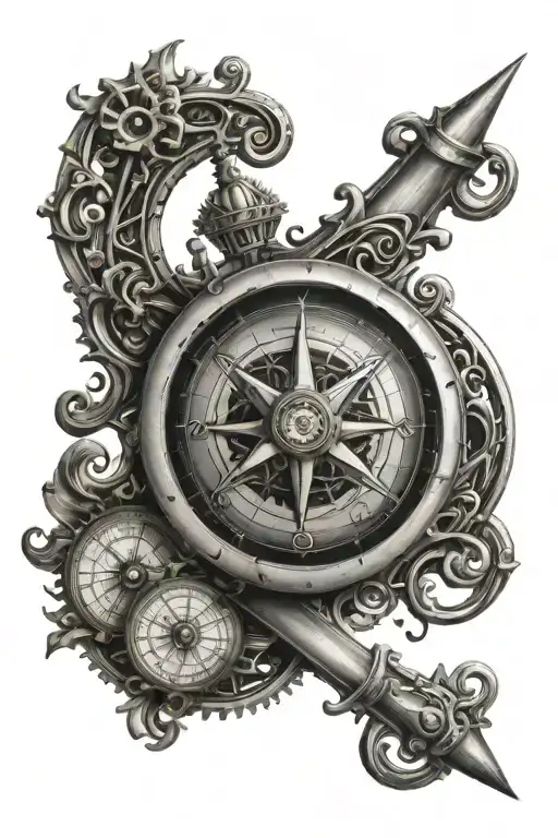 Filigree Steampunk Compass Half Sleeve