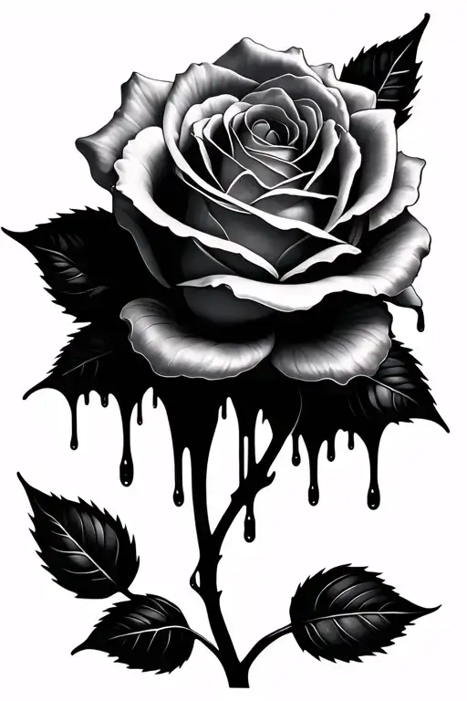 Black Abstract Dripping Rose