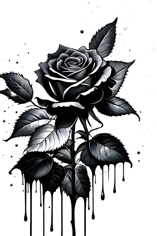 Black Wilted Rose Leaning Over Abstract Dripping