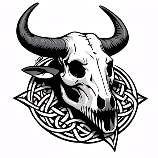 Bull Skull Outline With Celtic Knots Intertwined Inside Skull