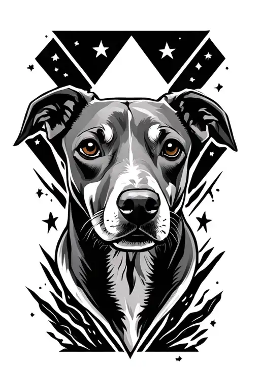 Greyhound In A Diamond Shape With Night Sky And Stars