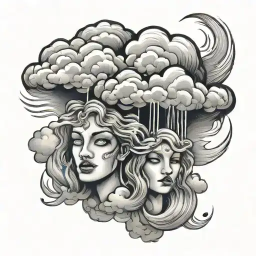 Raining Cloud With Three Faces In The Cloud