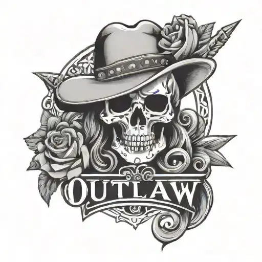Outlaw Female Skull With Pisand Lettering Saying Outlaw Womanand Geometric Designs