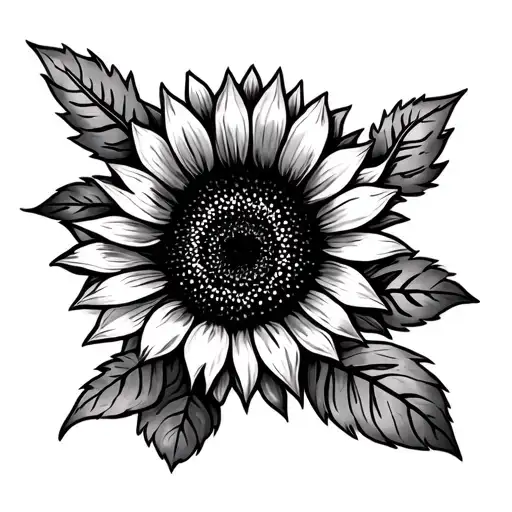 Sunflowers And Leaves In A Straight Row