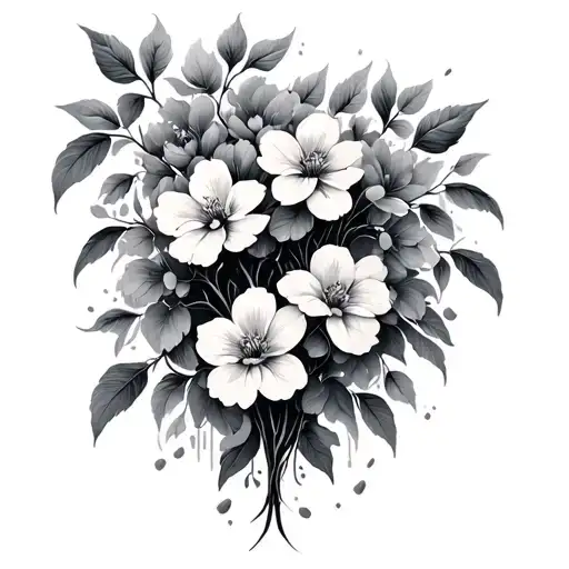 Flowers And Willow Tree