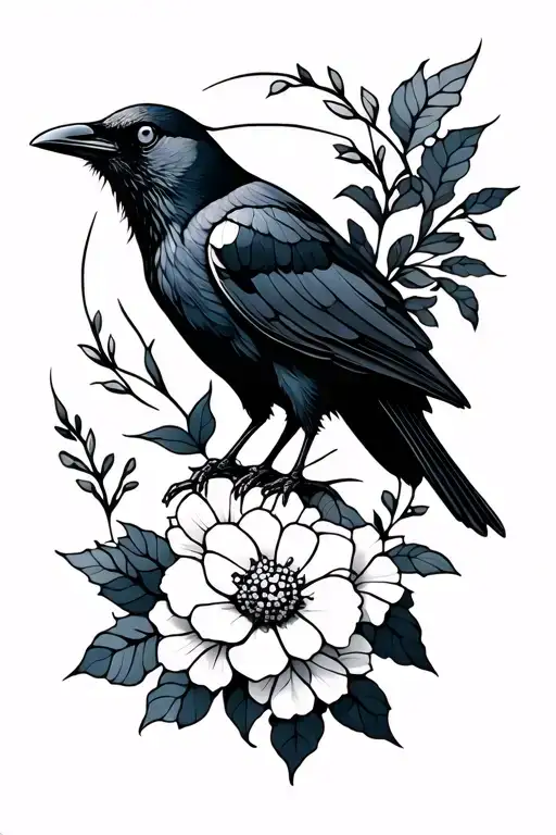 Crow Stain Glass Window Studio Ghibli Flowers