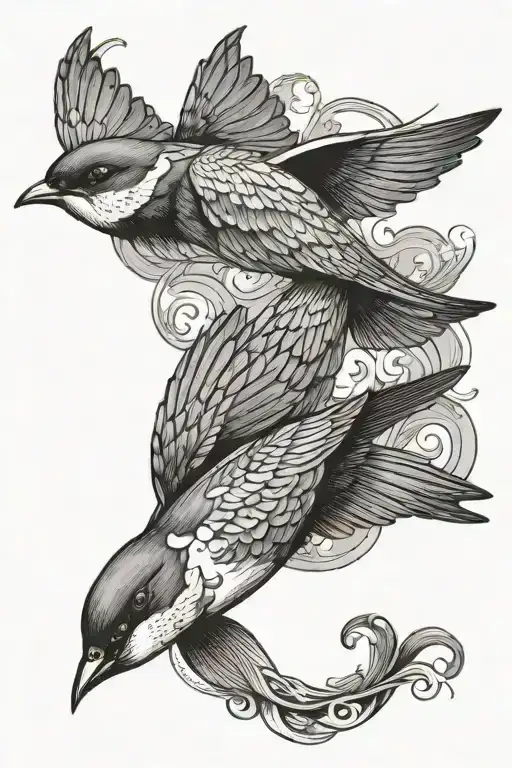 Two Swallow Flying