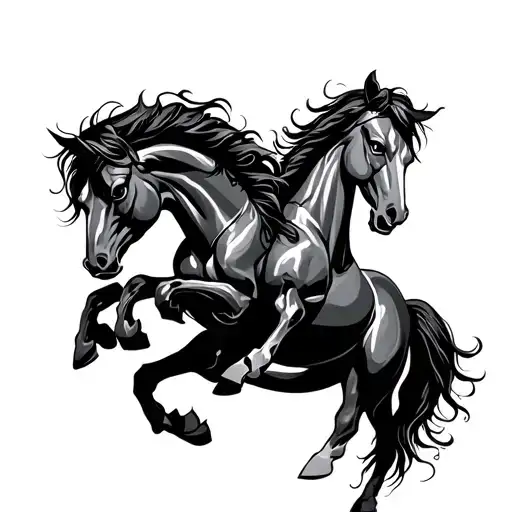 Two Angry Horse Jumping