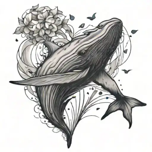 Make A Blue Whale Hovering In The Air Above A Mass Of Broken Hearts Make It Black And White