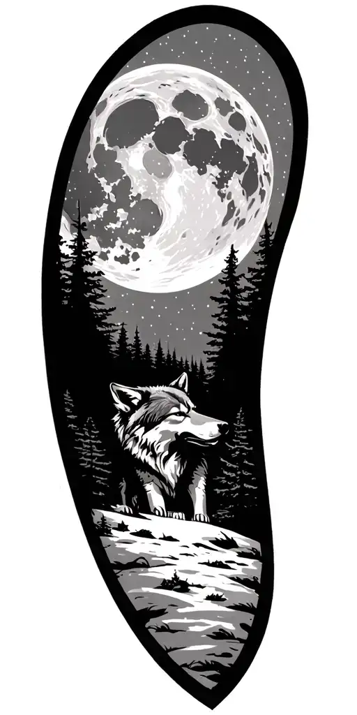 Galaxies Over Forest Landscape Wolf Howling At The Moon