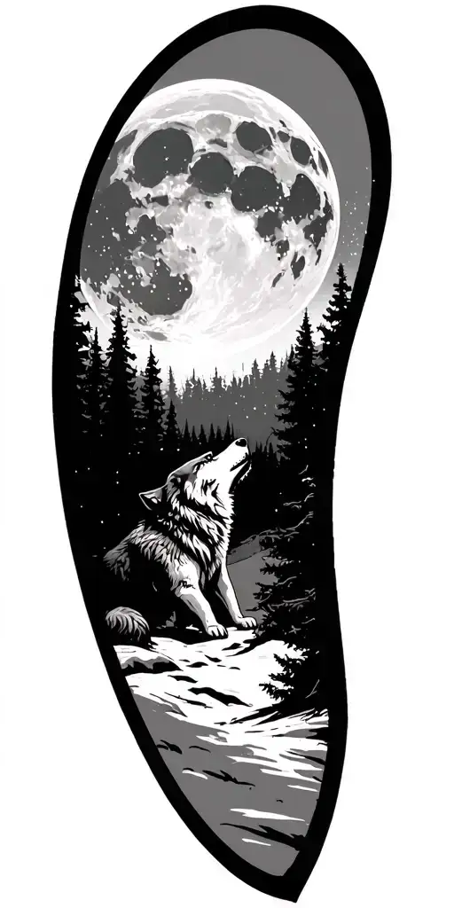 Galaxies Over Forest Landscape Wolf Howling At The Moon