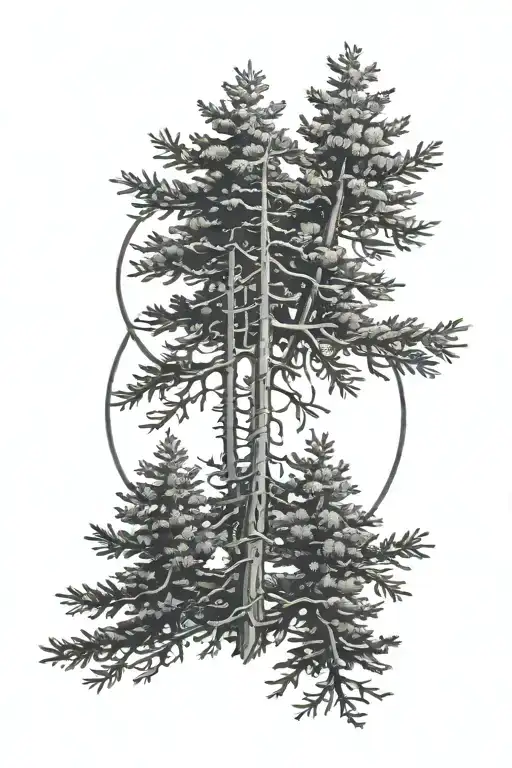 Three Spruce Trees Background Looking Through Lens