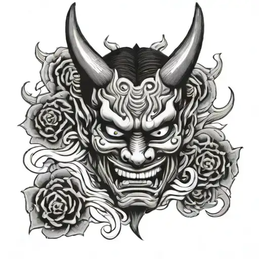 Hannya Mask Surrounded By Swirling