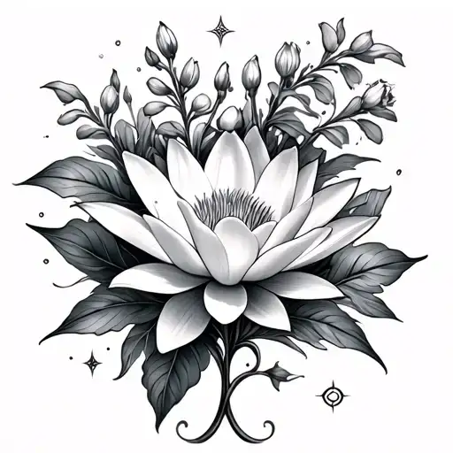July Zodiac Symbol With Larkspur And Water Lily Flower