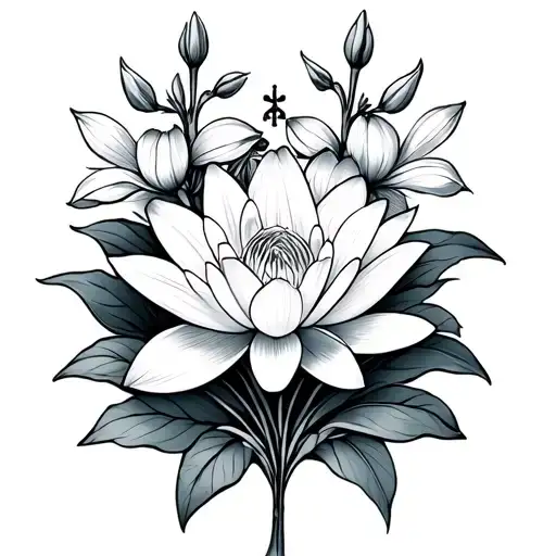 July Zodiac Symbol With Larkspur And Water Lily Flower