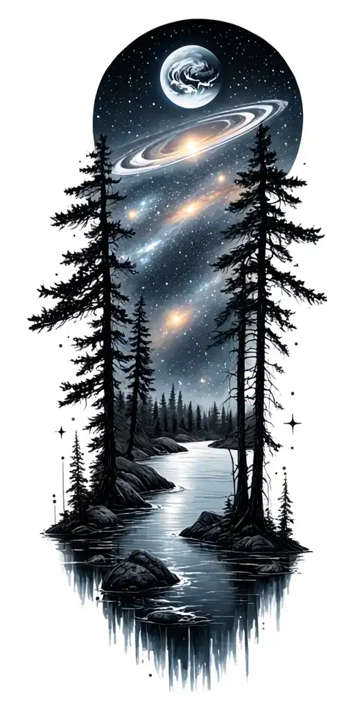 Galaxies Space Stars Forest River