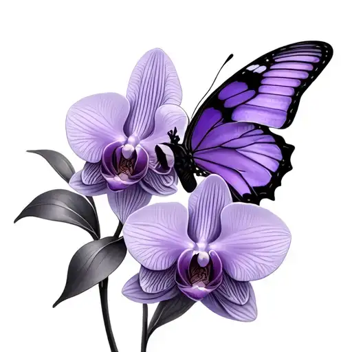 Orchid With Purple Butterfly Resting