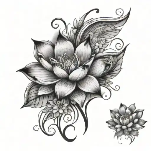 Ravin Wings Spread With Beautiful Lotus Flowers And Dainty Vines