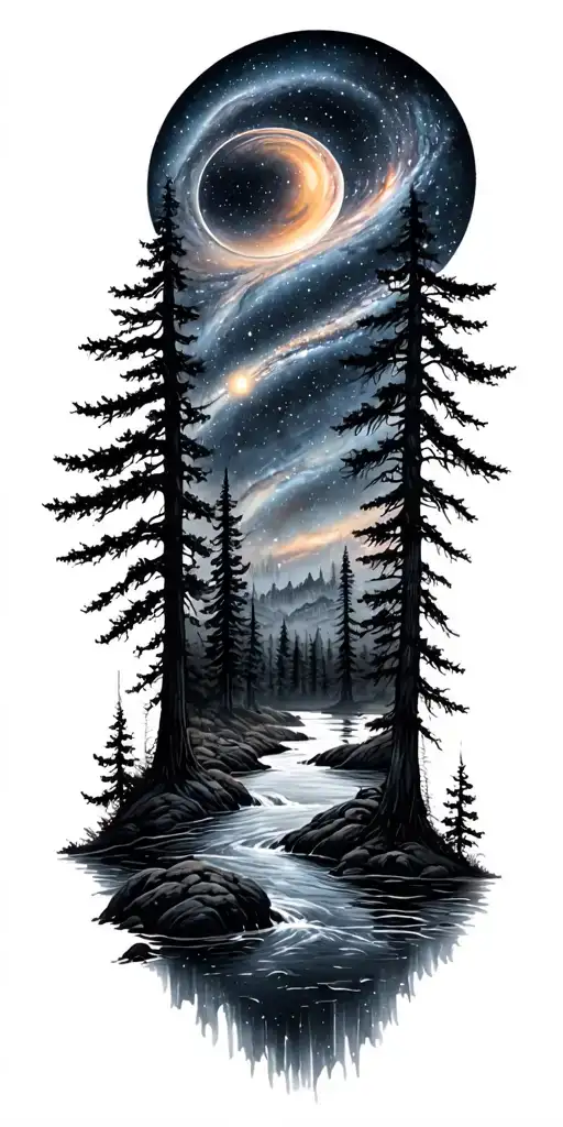 Galaxies Space Stars Forest River