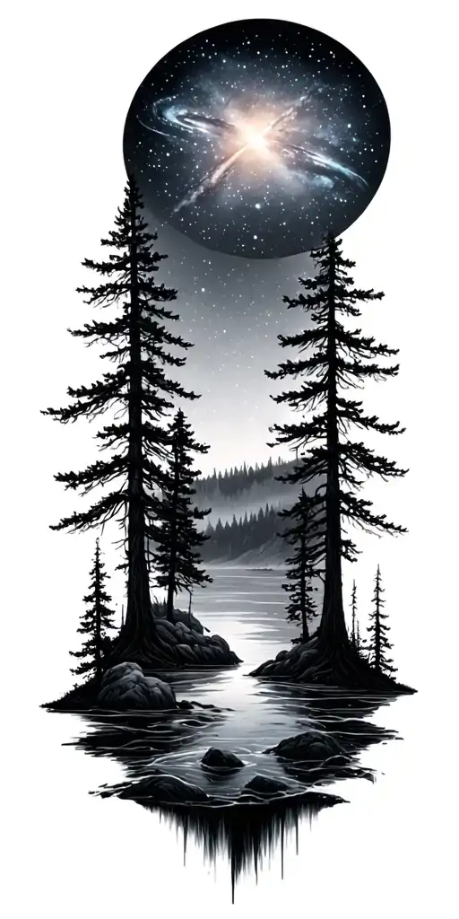 Galaxies Space Stars Forest River