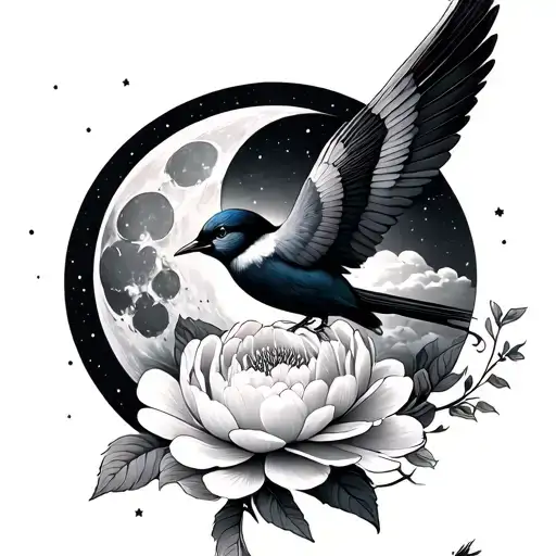 Moon Etoiles Saturn Peony Bird Cloud