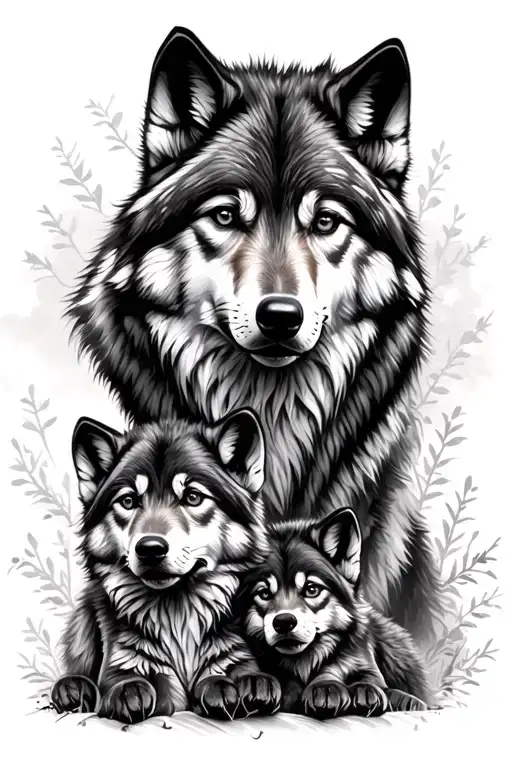 A Wolf And Cubs