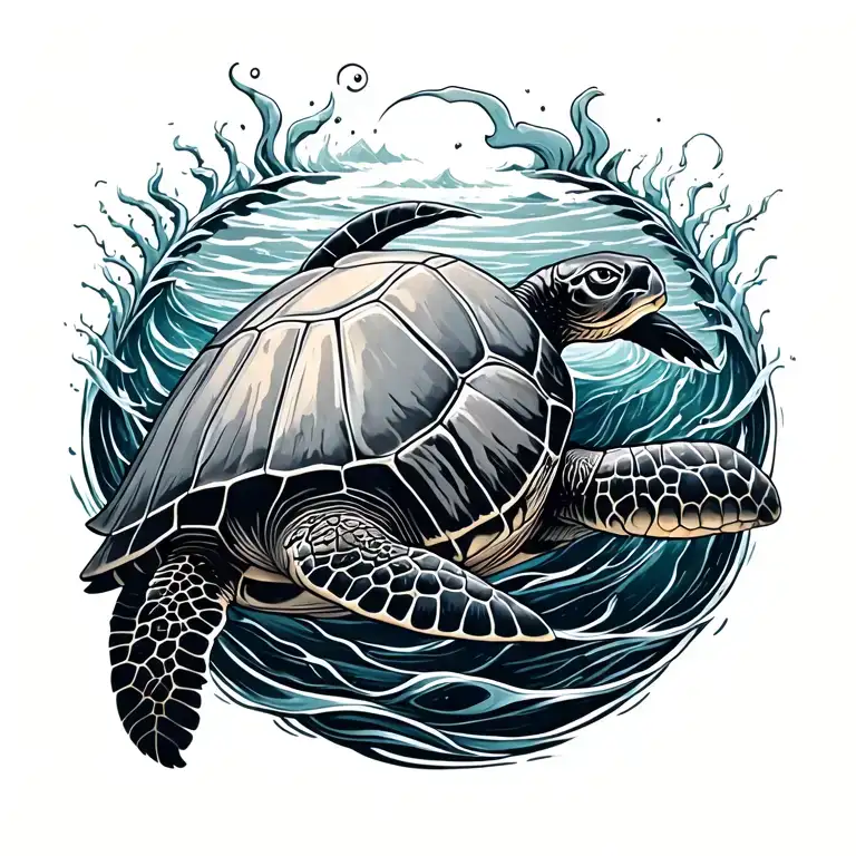 Ocean And Turtle Surrounded