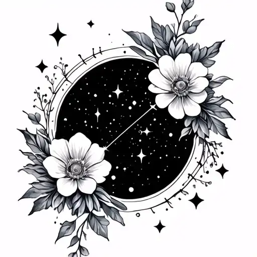 Spine Tattoo With Flowers And Constellations