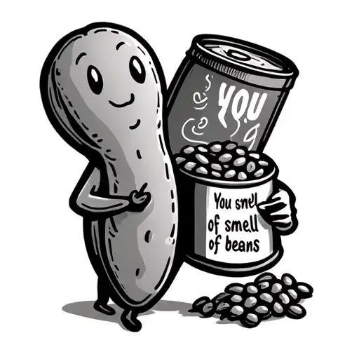 A Stick Figure Bean Holding A Small Tin Of Beans With The Words You Smell Of Beans Incorporated